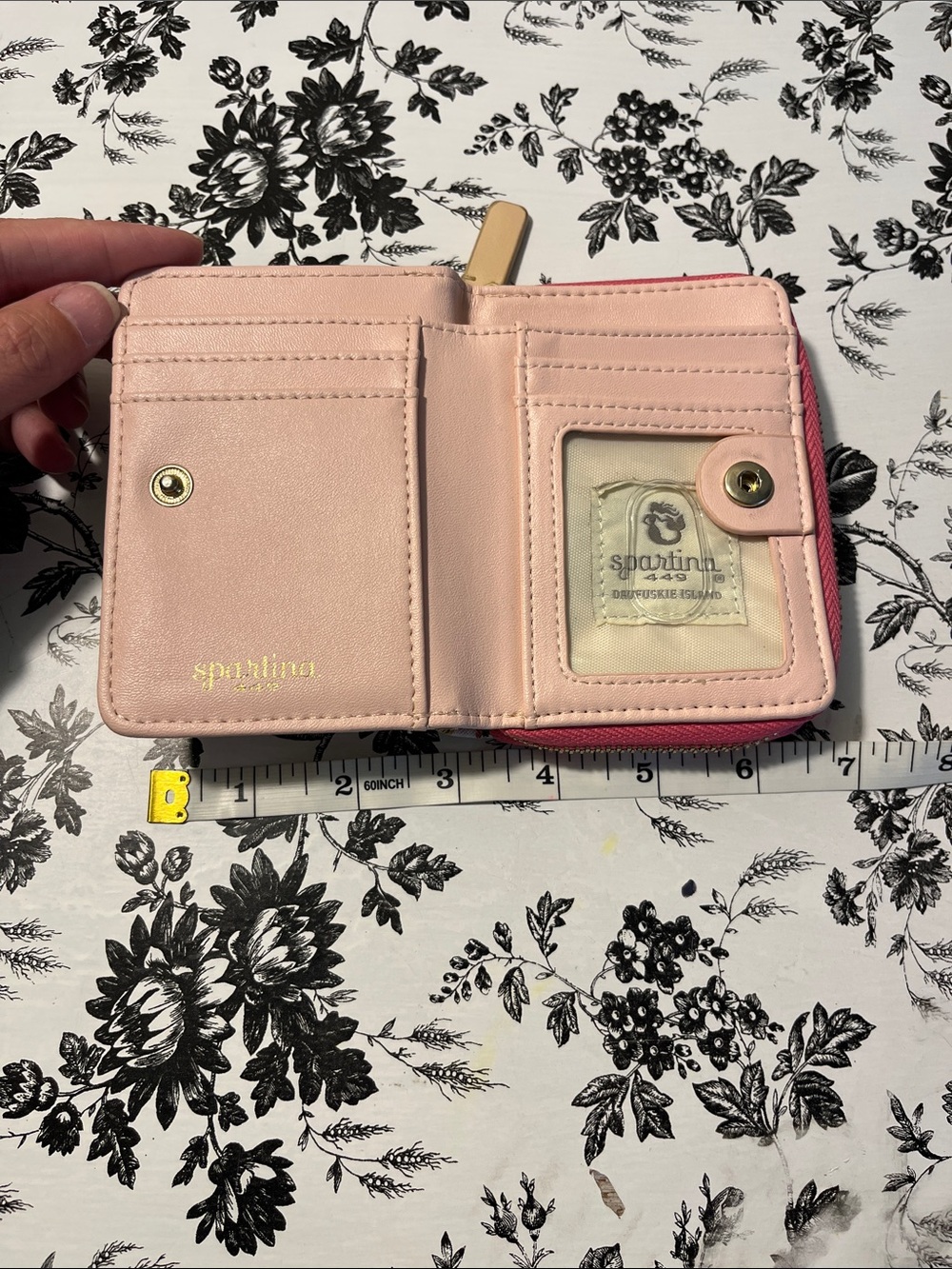 Spartina 449 Pink Floral Zip Wallet with Green and Gold Leaf Accents - Picture 7 of 7